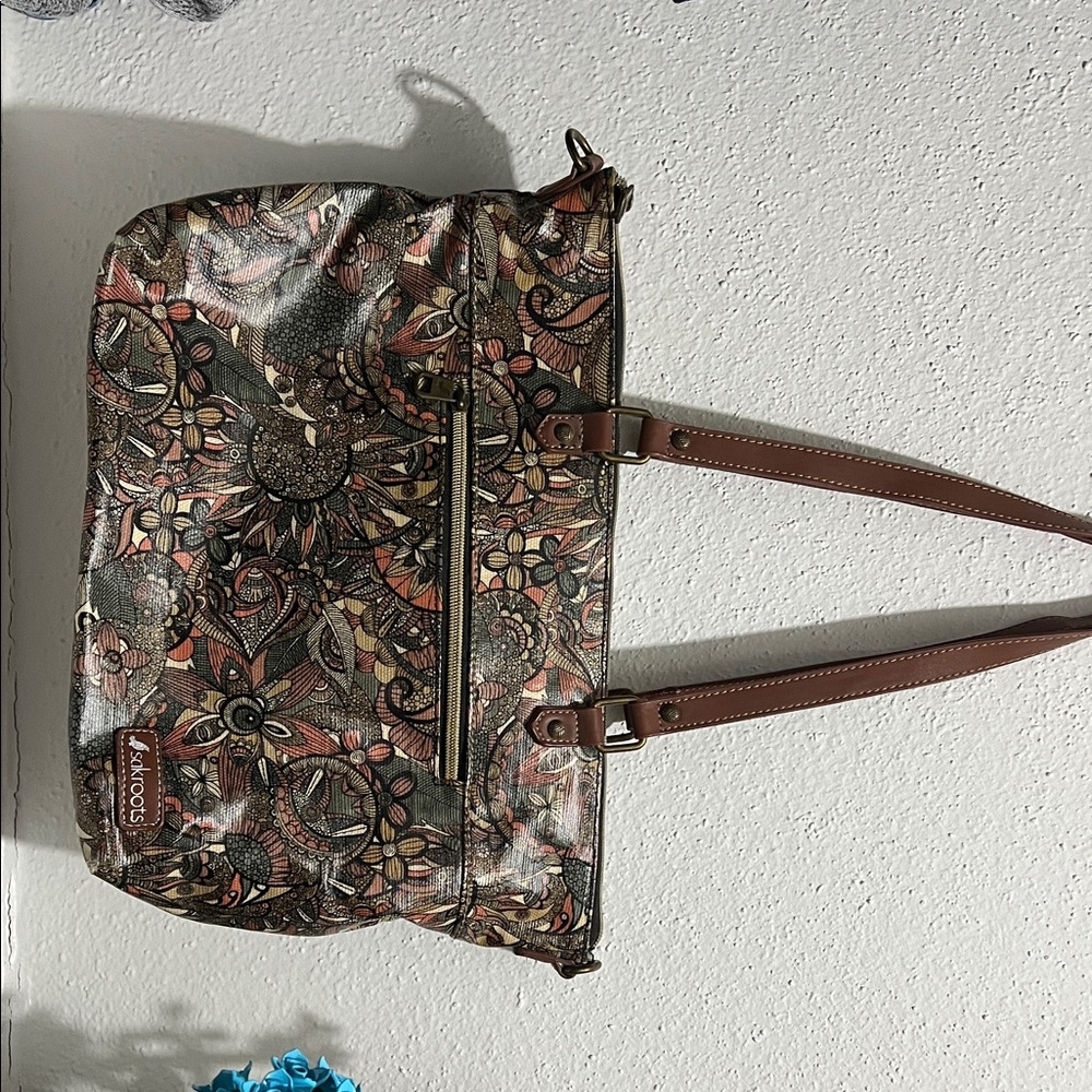 Sakroots Floral Pattern Shoulder Bag with Brown Straps
